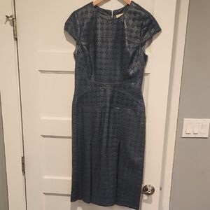Tory Burch Blue Midi Leather Dress Sz 8